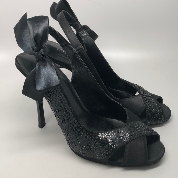 Bakers Shoes - BAKERS Black Satin/Sequin Stiletto Heels
